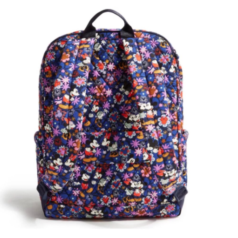 New Vera Bradley Disney Mickey & Minnie Sweet Floral Blue Large Backpack Cotton - Picture 2 of 3